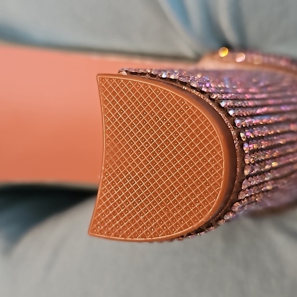 FOREVER 21 Rose Gold Rhinestone Strappy Chunky High Heel Holiday Josina Pumps 9 - Picture 14 of 16